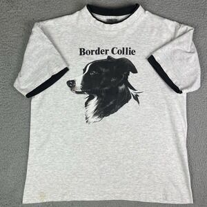 Vintage Border Collie T Shirt Dog Portrait Art Adult Size Large 90s